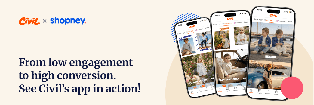 Three Civil mobile app screens showing different homepage layouts and collections.