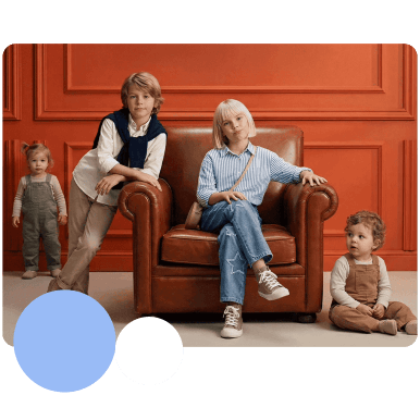 Civil brand visual featuring children in seasonal outfits