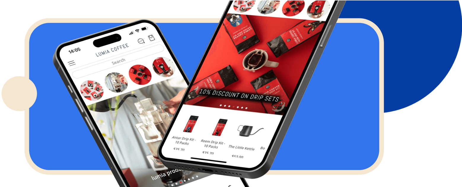 Two mobile app images that shows some clothes with a video player image