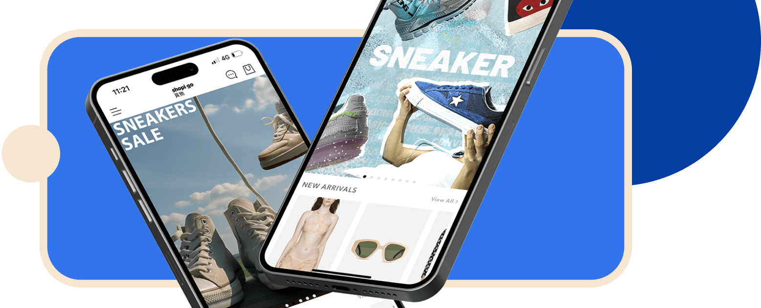 Two mobile app images that shows some clothes with a video player image