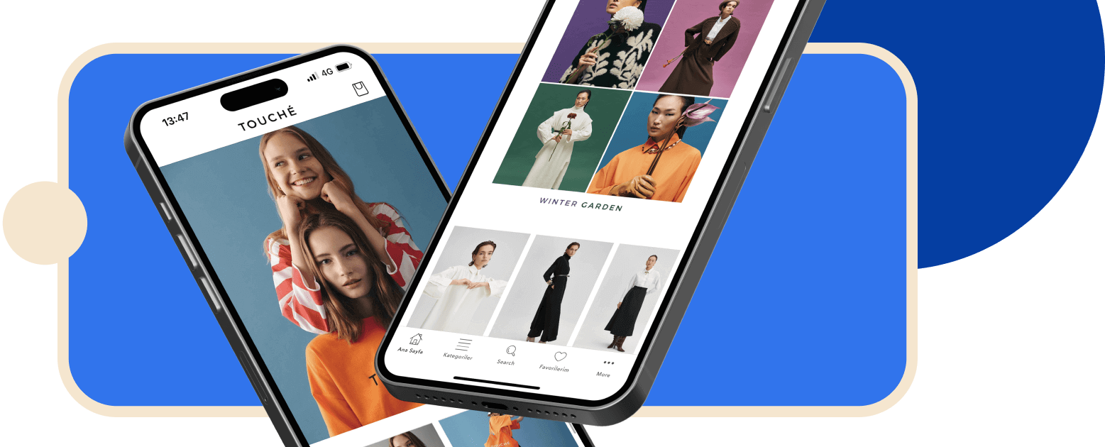 Two mobile app images that shows some clothes with a video player image