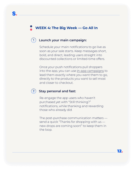 A page screenshot from the ebook about how to prepare for BFCM in the last 30 days. This page shows the fourth week plan