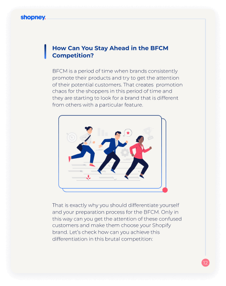 A page of BFCM ebook for Shopify merchants that include strategies to stay ahead of competition