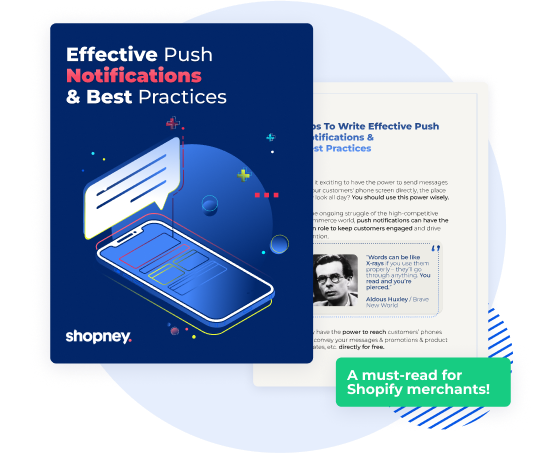 The cover of Effective Push Notifications & Best Practices ebook by Shopney for Shopify merchants