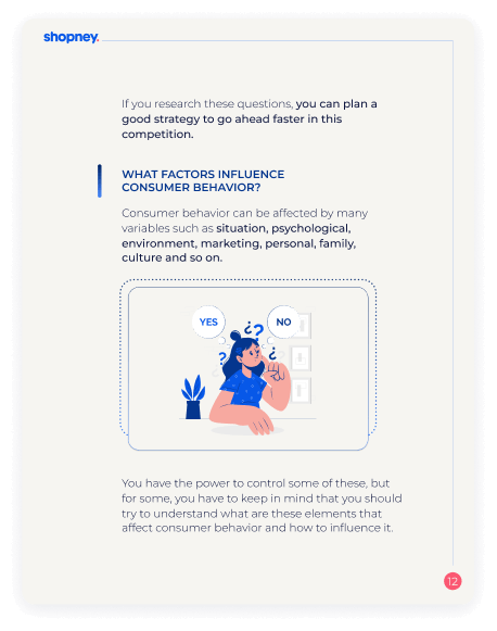 A page of How Does Consumer Behavior Change ebook for Shopify merchants with an illustration on it