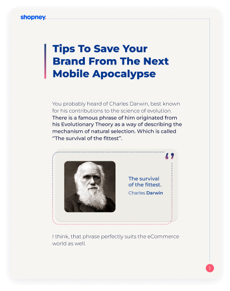 A page of Mobile World: How to Adapt ebook for Shopify merchants that includes a Charles Darwin's quote