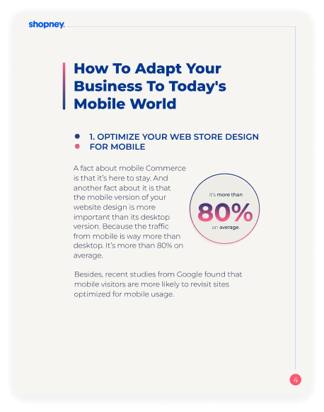 A page of Mobile World: How to Adapt ebook for Shopify merchants that includes stats about mobile eCommerce traffic