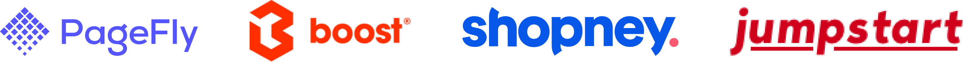 Logos of PageFly, Boost Commerce, Shopney and Jump Start