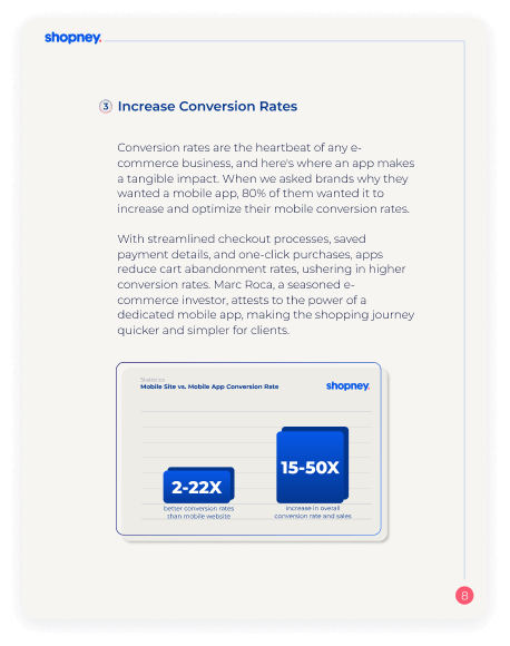 A page of State of App Commerce 2024 ebook that explains how to increase conversion
