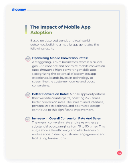A page of State of App Commerce 2024 ebook that explains impact of mobile app adoption