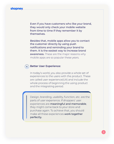 A page of Why Should You Convert Your Shopify Store into a Mobile App ebook that explains terms regarding consumer behavior