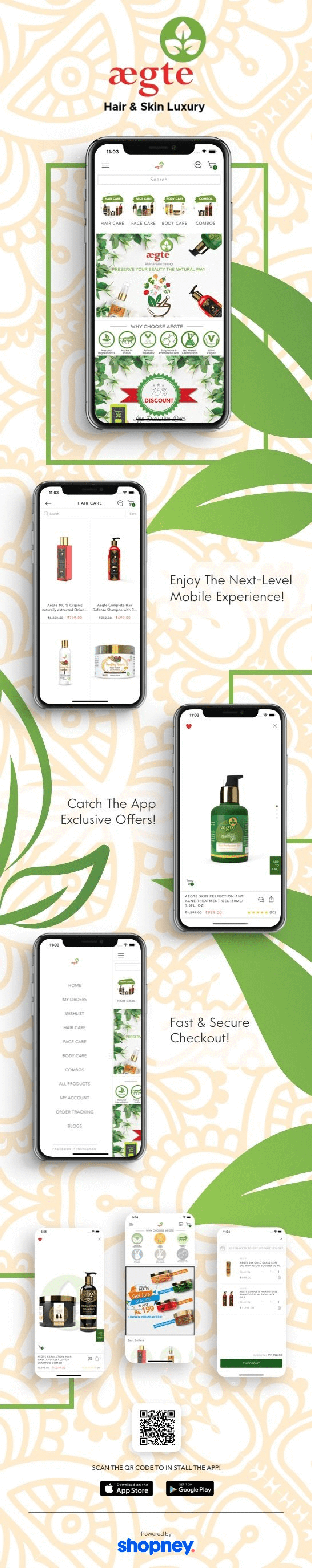 the mobile app design of Aegte app