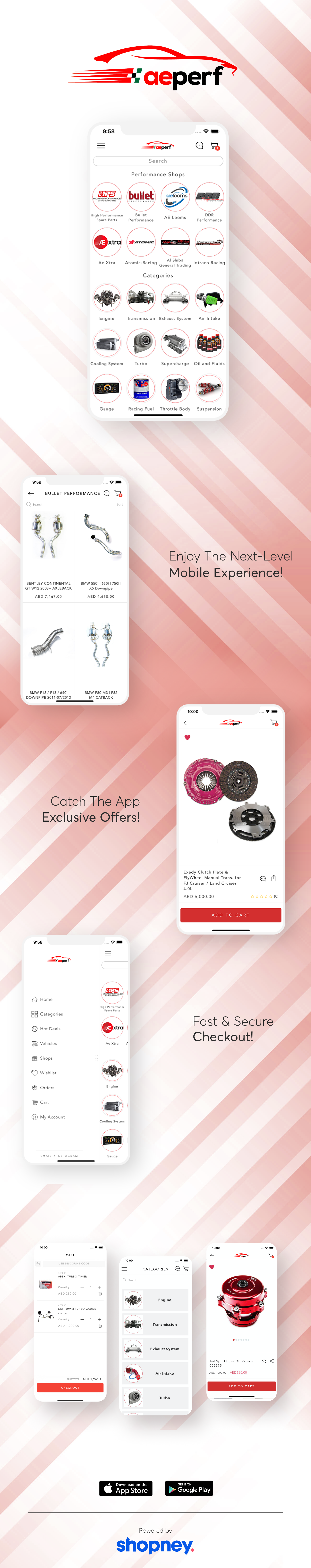 the mobile app design of Aeperf app