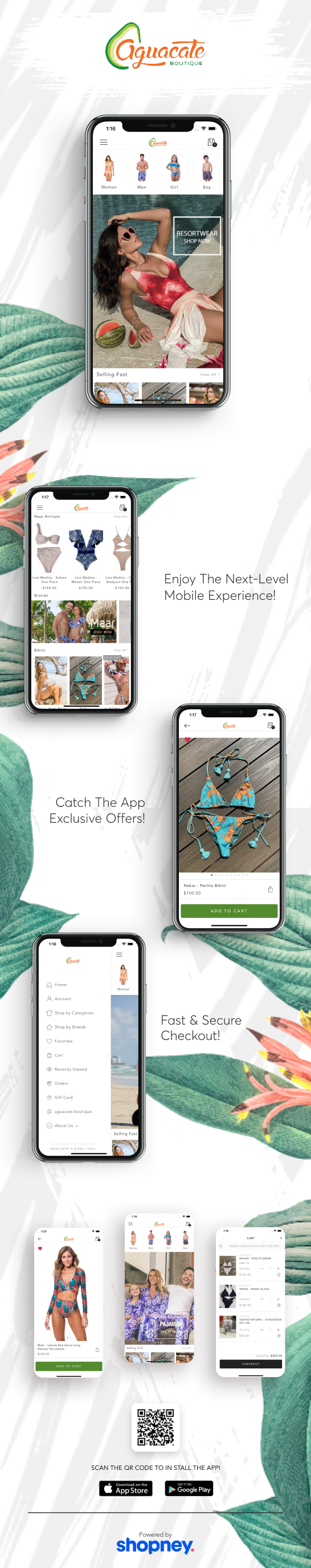 the mobile app design of Aguacate Boutique app