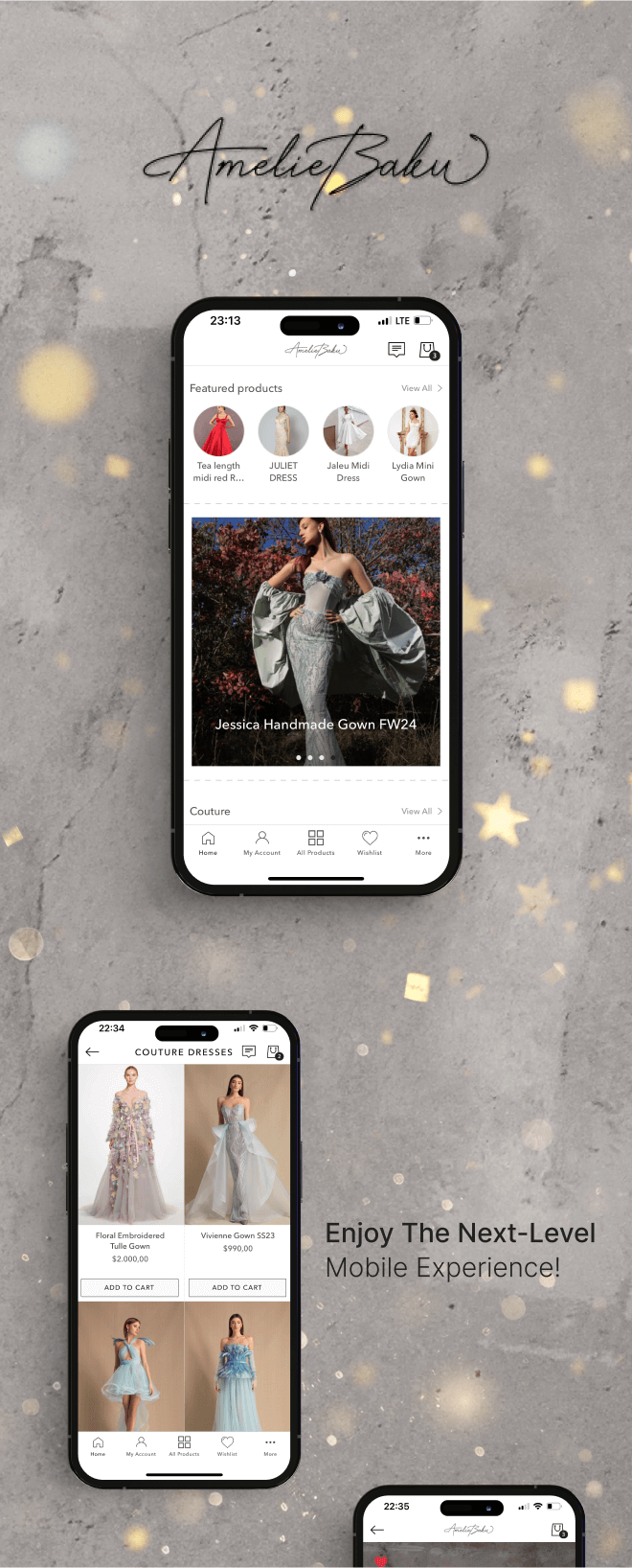 the mobile app design of AmelieBaku app