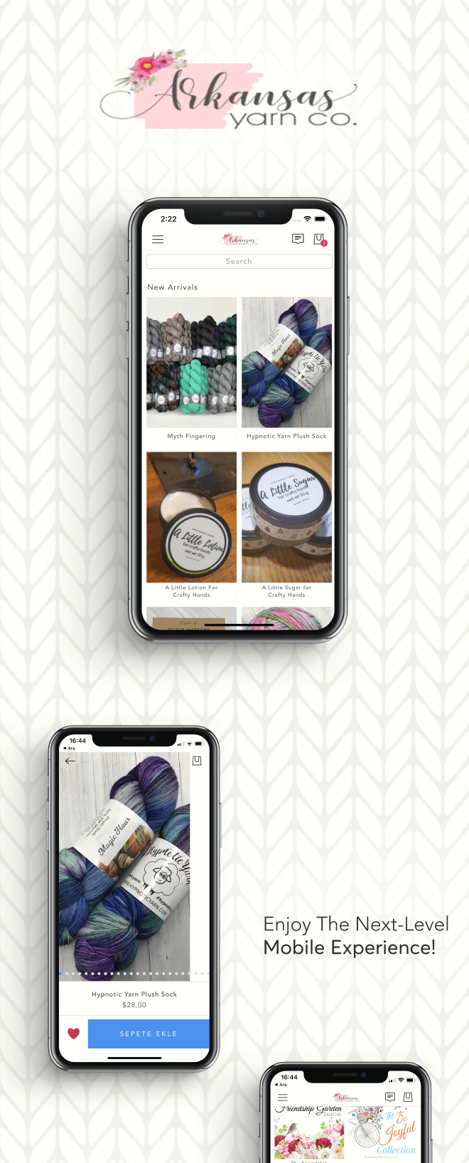 the mobile app design of ArkansasYarnCo app