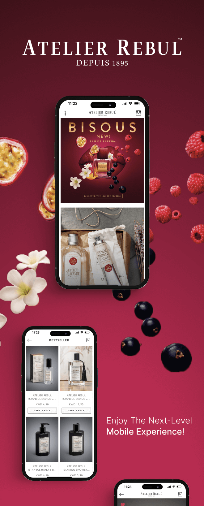 the mobile app design of Atelier Rebul KWT app