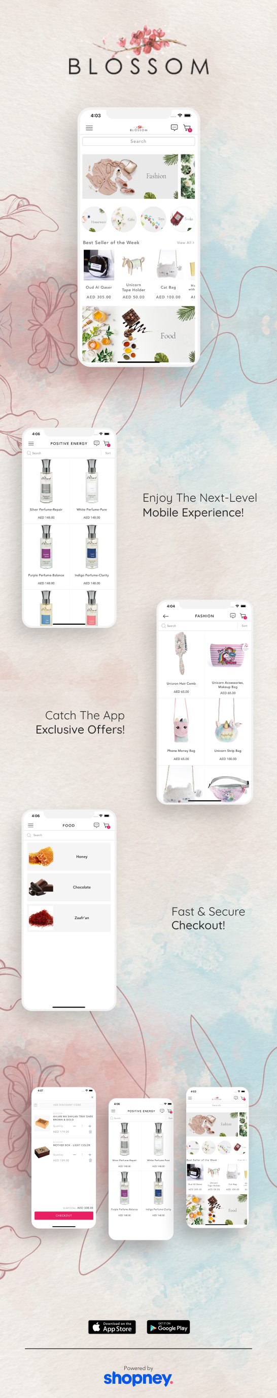 the mobile app design of Blossom app
