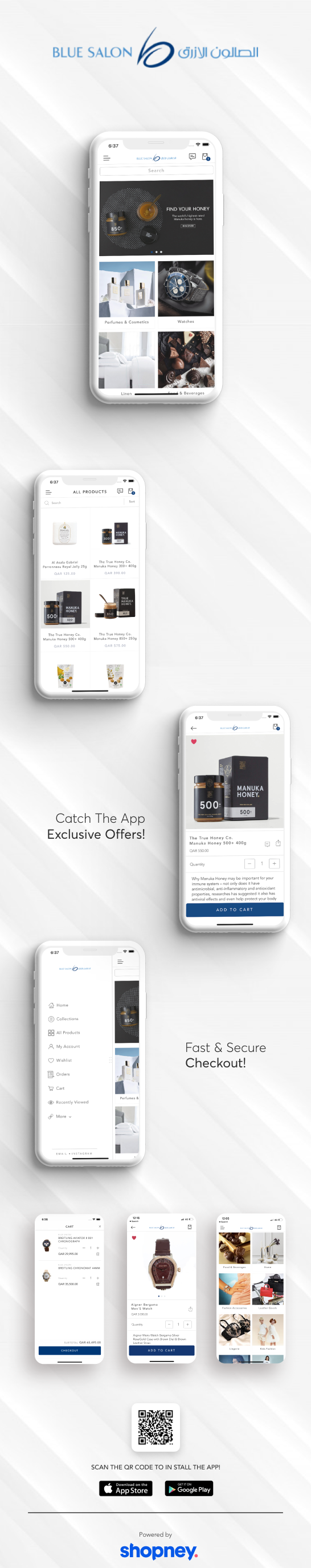 the mobile app design of Blue Salon app