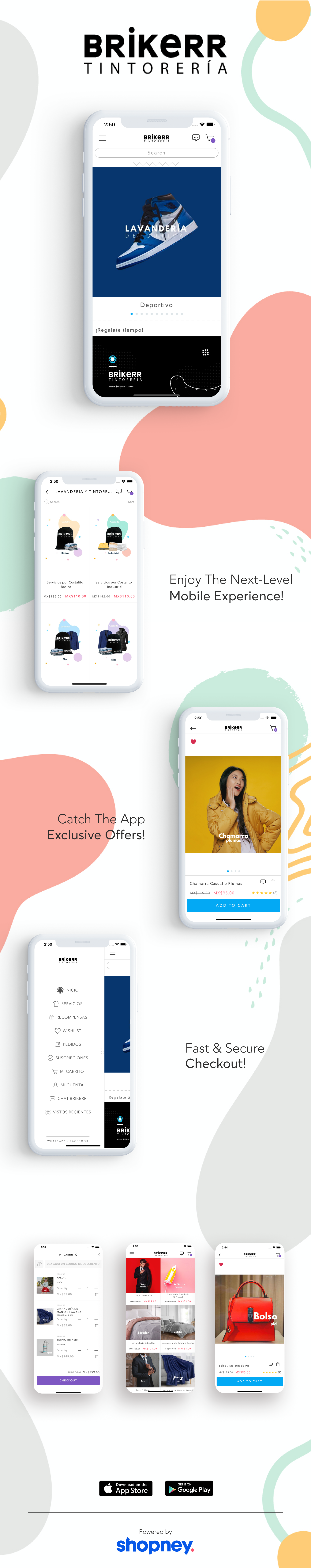 the mobile app design of brikerr tintoreia app