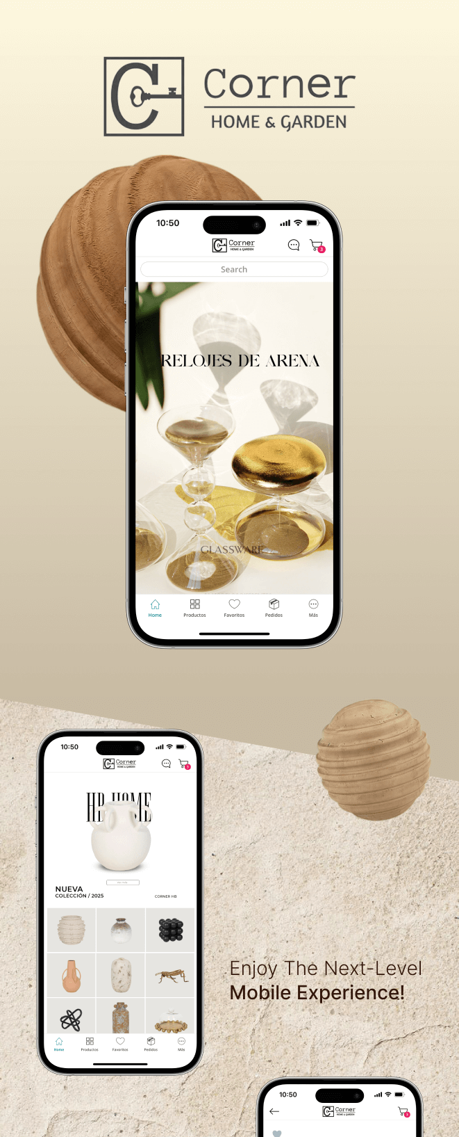 the mobile app design of Corner Home & Garden app