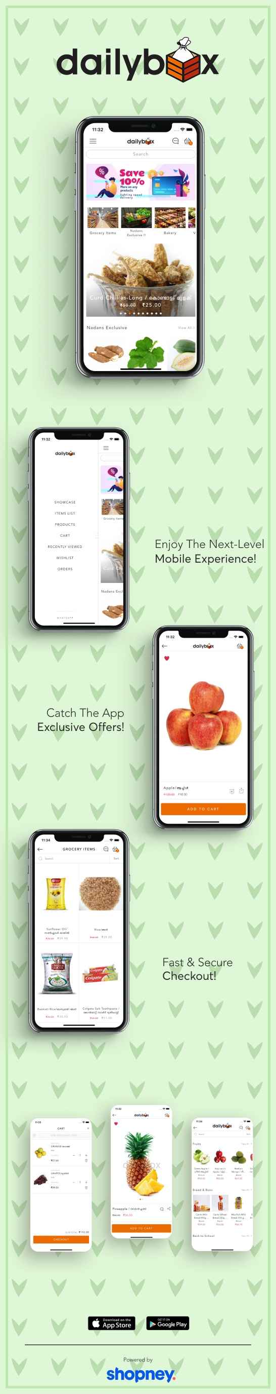the mobile app design of Daily Box app