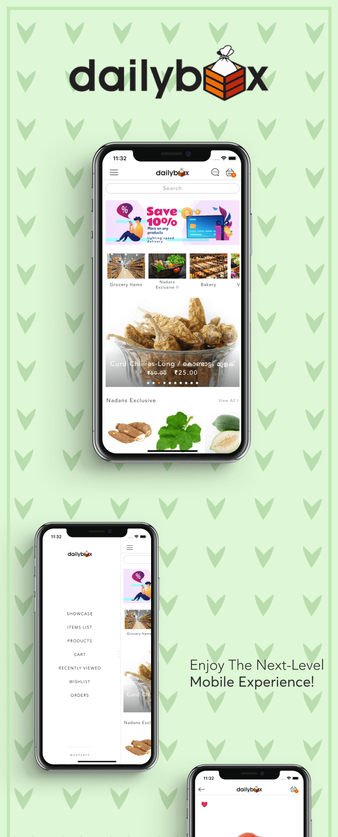 the mobile app design of Daily Box app