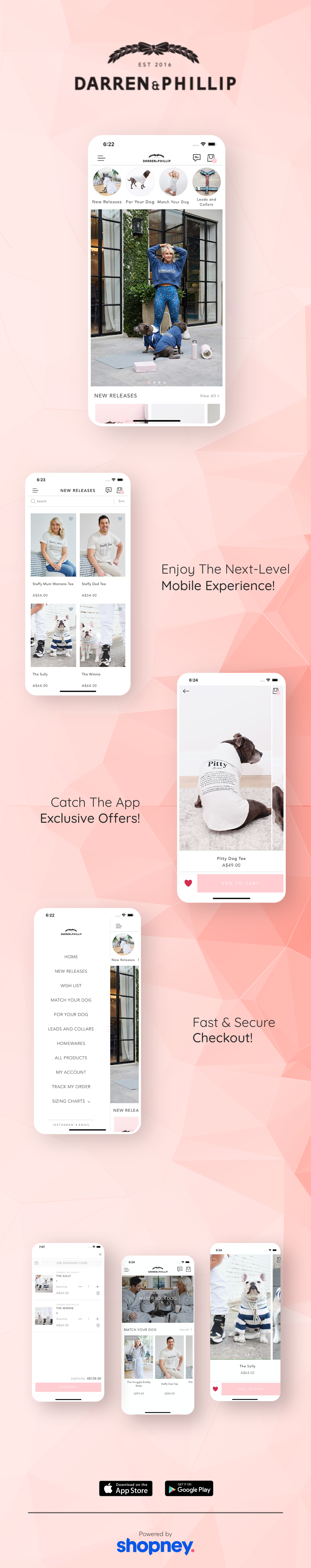 the mobile app design of Darren & Phillip app