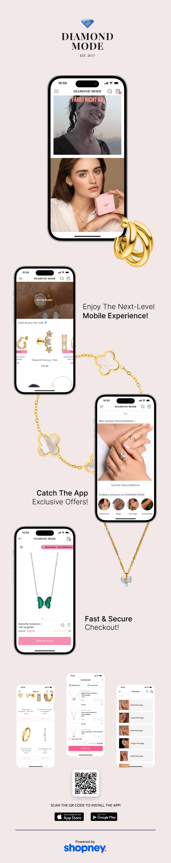 the mobile app design of Diamond Mode app