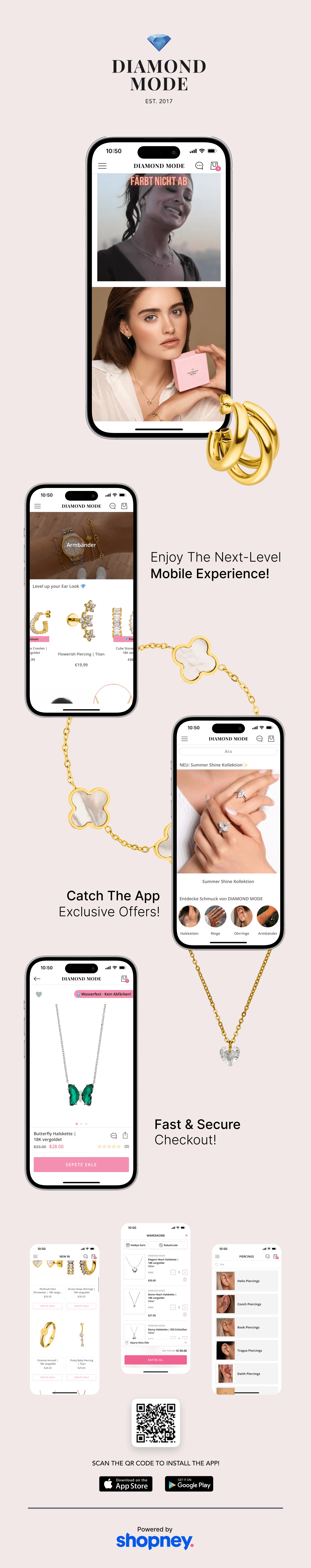 the mobile app design of Diamond Mode app