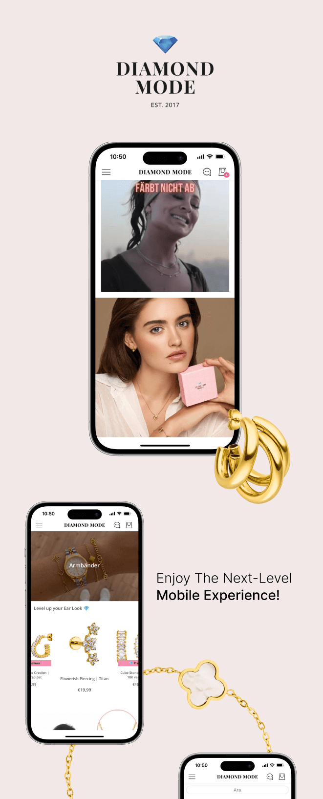 the mobile app design of Diamond Mode app