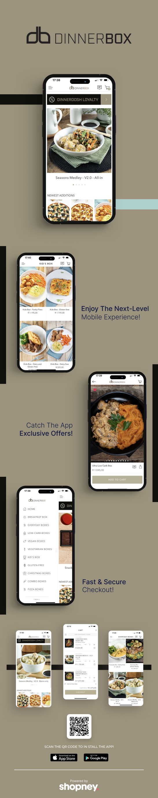 the mobile app design of Dinnerbox app