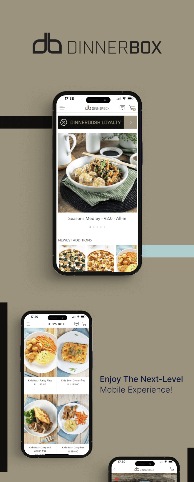 the mobile app design of Dinnerbox app