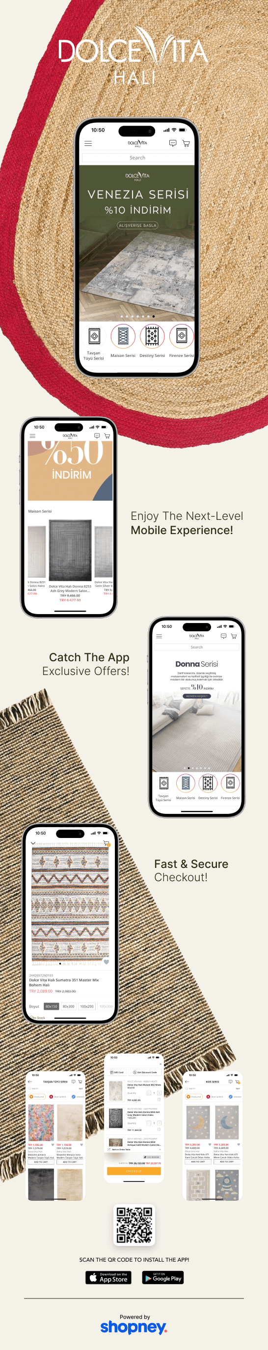 the mobile app design of Dolce Vita Halı app