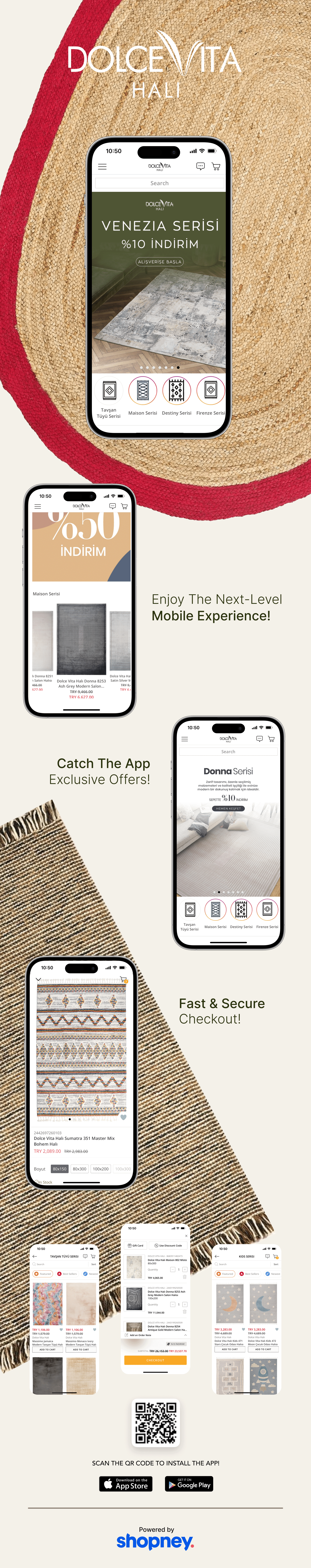 the mobile app design of Dolce Vita Halı app
