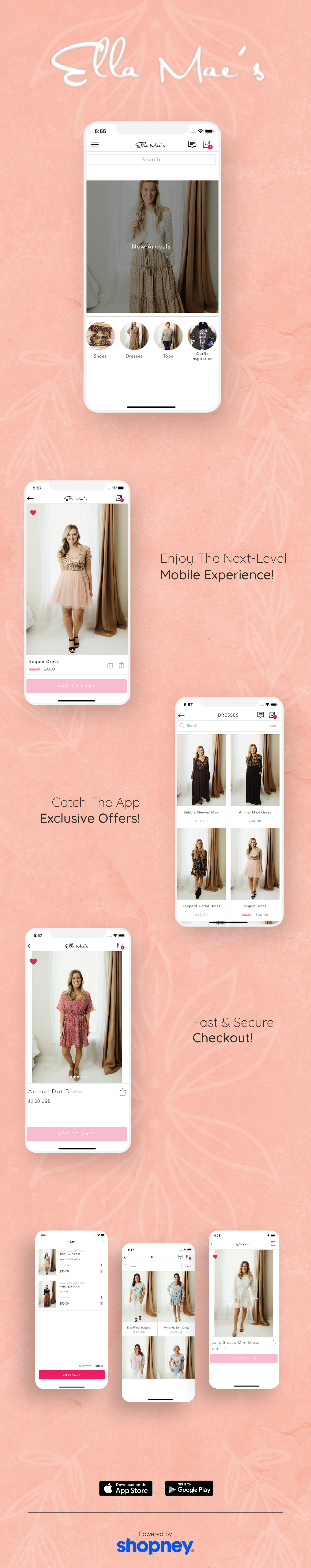 the mobile app design of Ella Mae's app