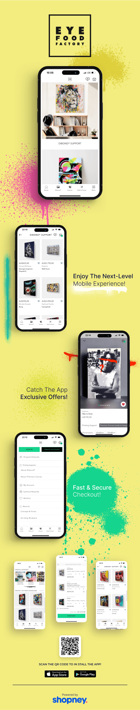 the mobile app design of Eyefood Factory app