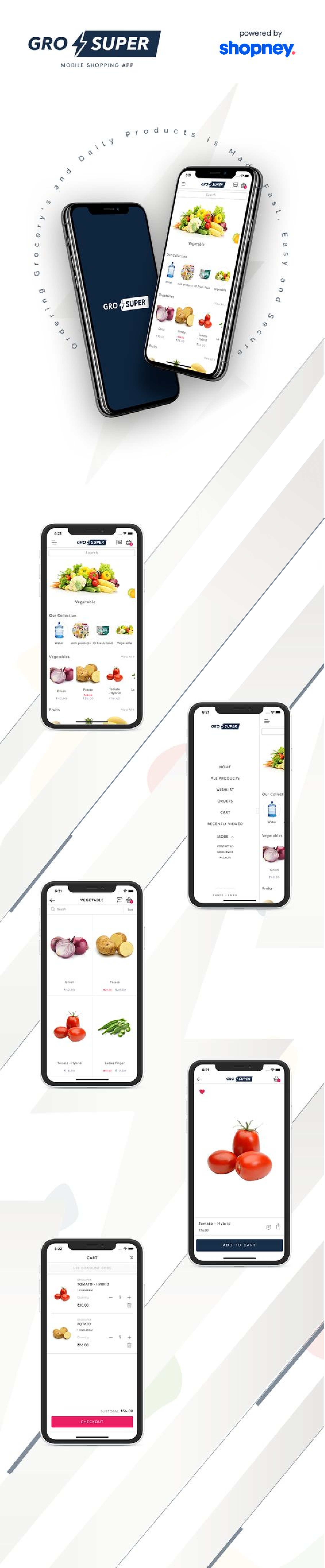 the mobile app design of Gro Super app