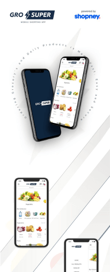 the mobile app design of Gro Super app