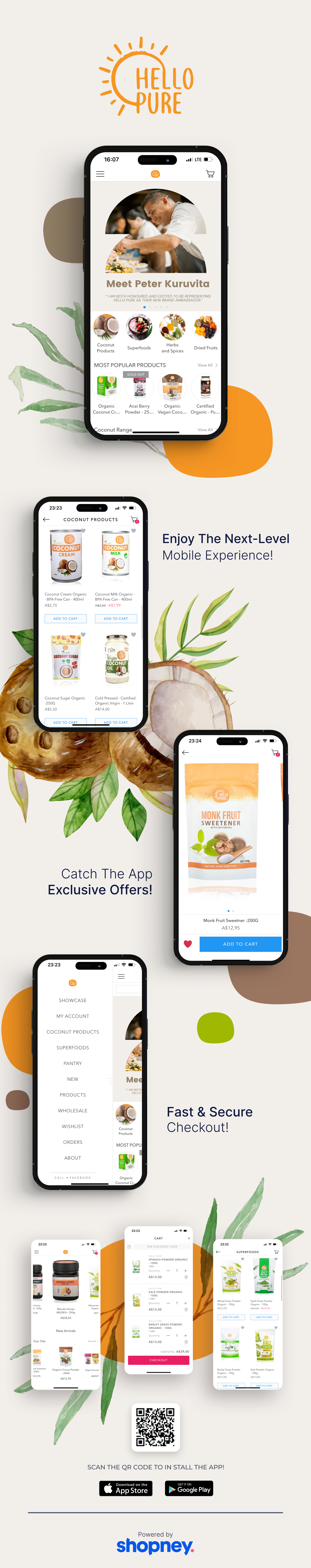 the mobile app design of Hello Pure app
