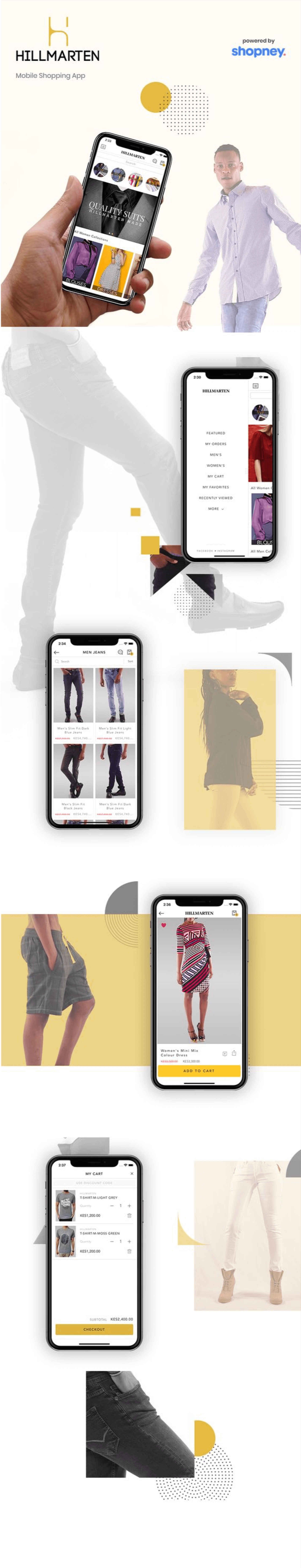 the mobile app design of Hillmarten app