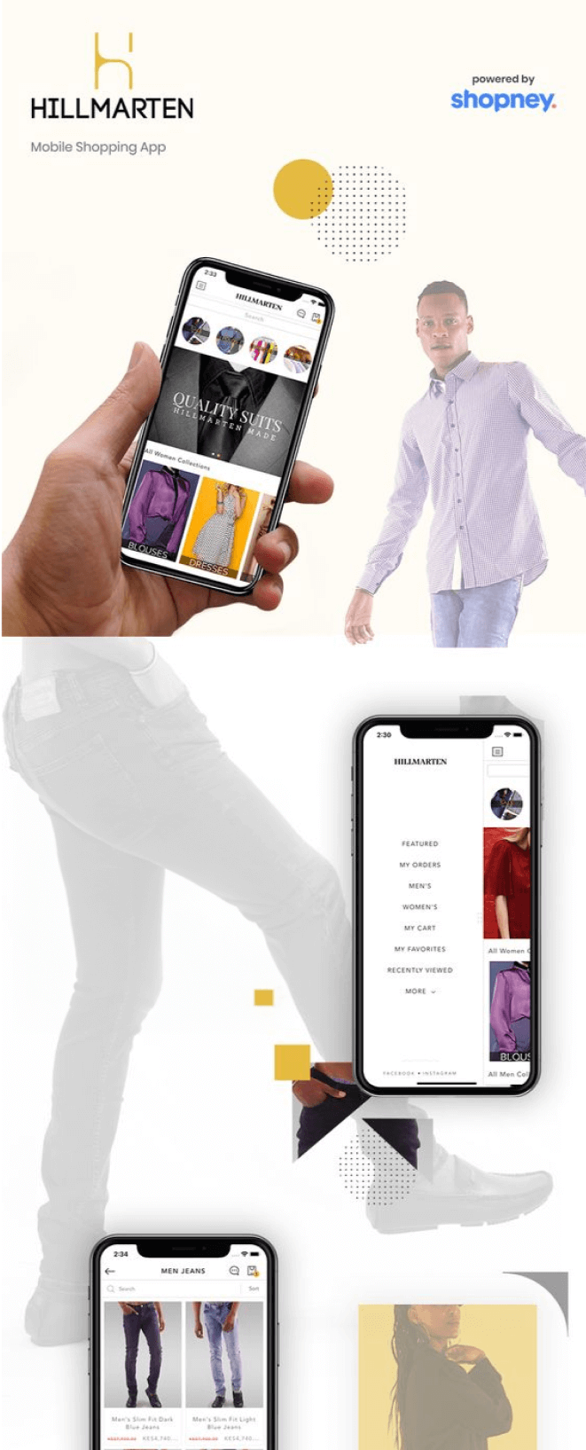 the mobile app design of Hillmarten app