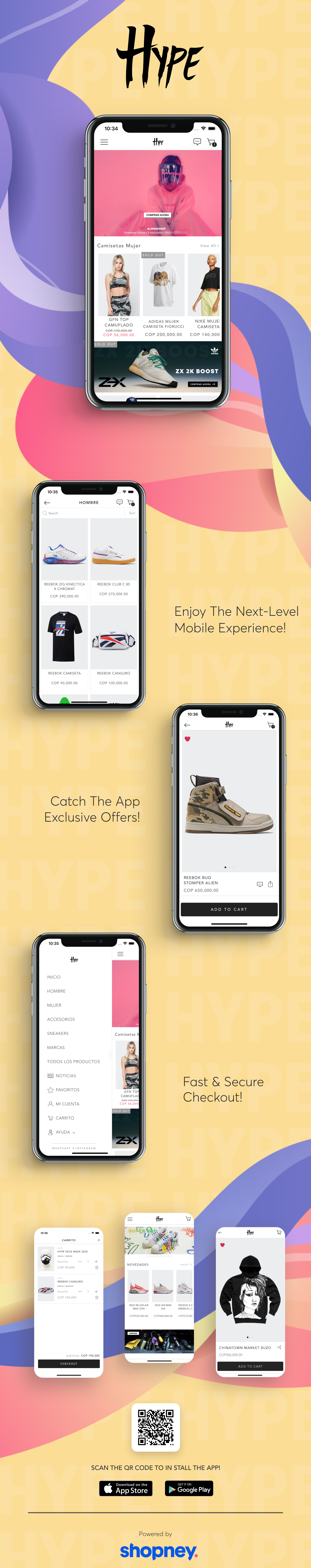 the mobile app design of Hype app