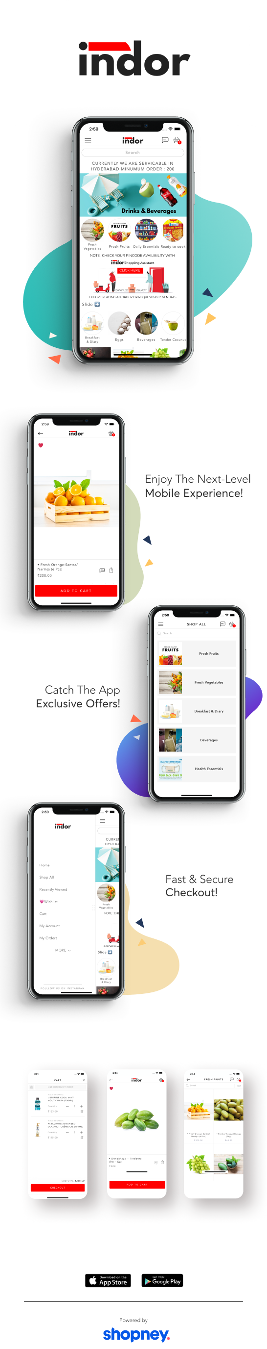 the mobile app design of Indor app