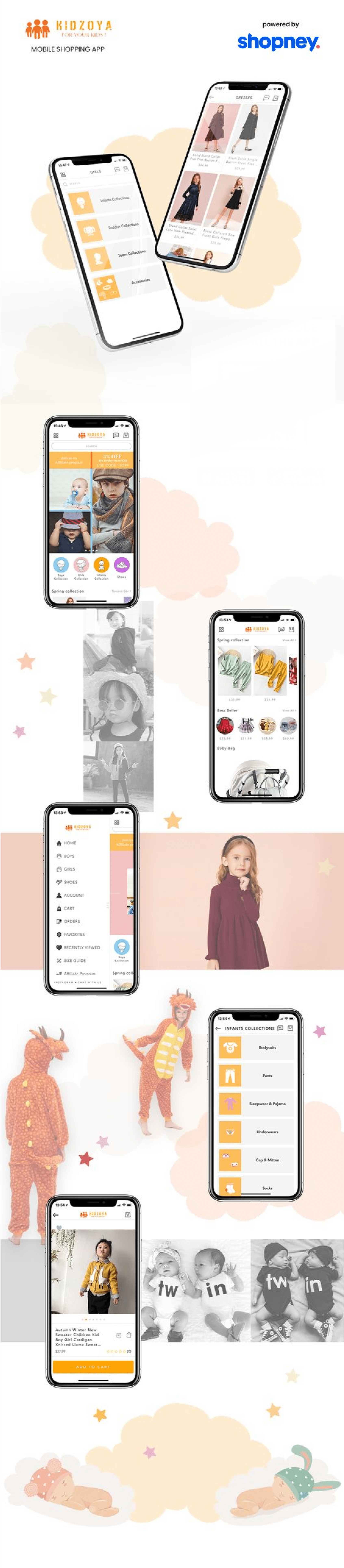 the mobile app design of Kidzoya app