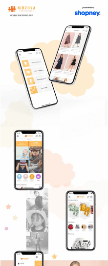 the mobile app design of Kidzoya app