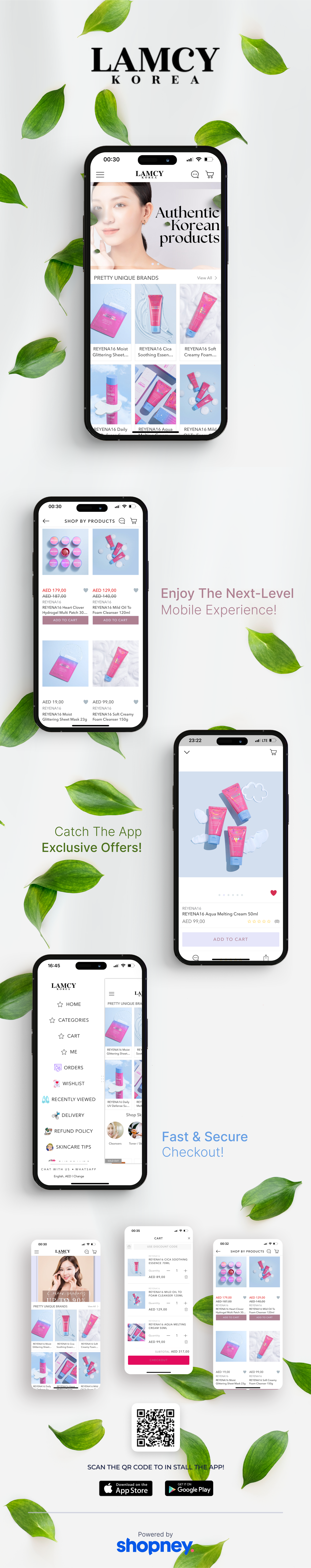 the mobile app design of Lamcy Korea app