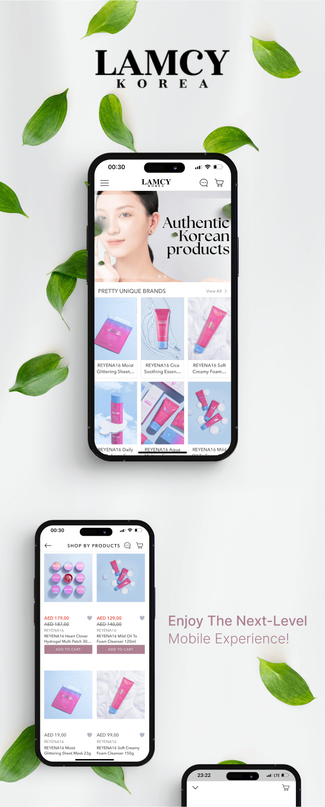 the mobile app design of Lamcy Korea app