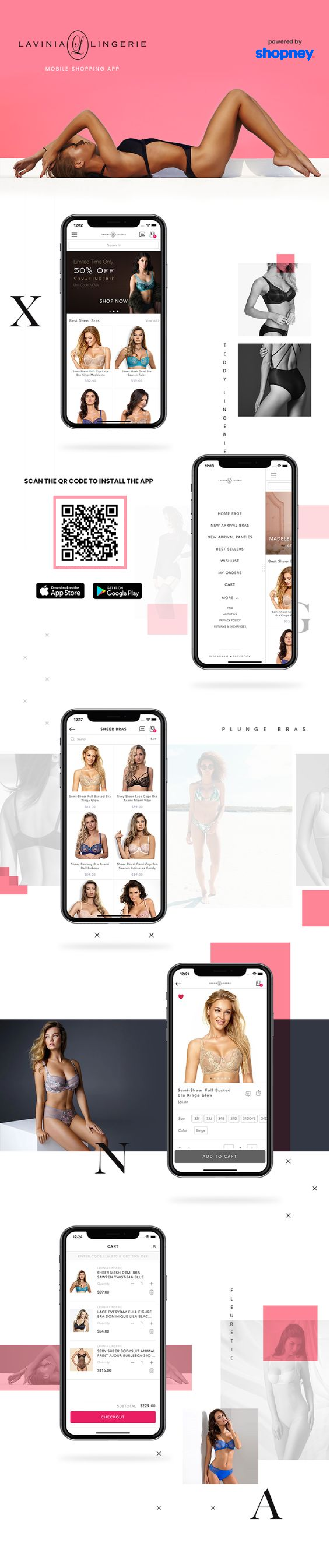 the mobile app design of Lavinia Lingerie app