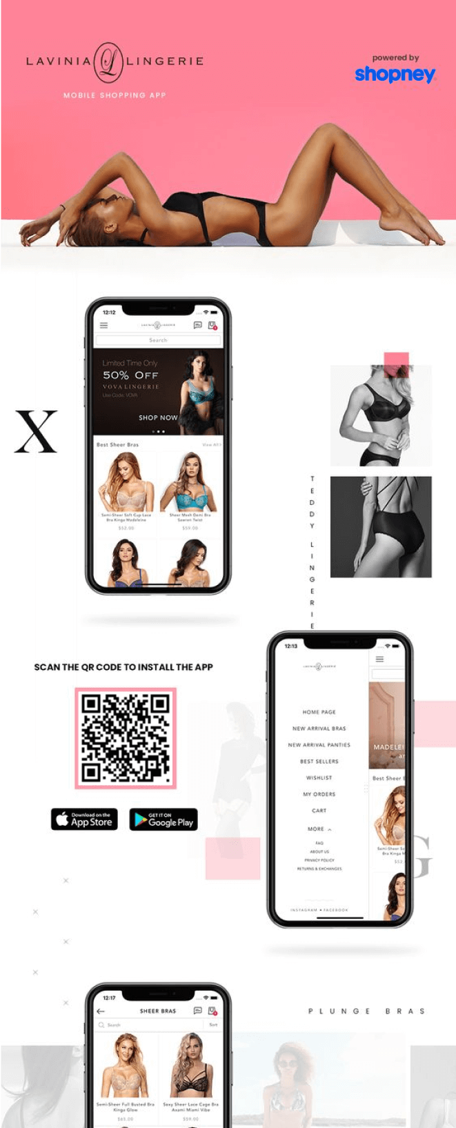 the mobile app design of Lavinia Lingerie app